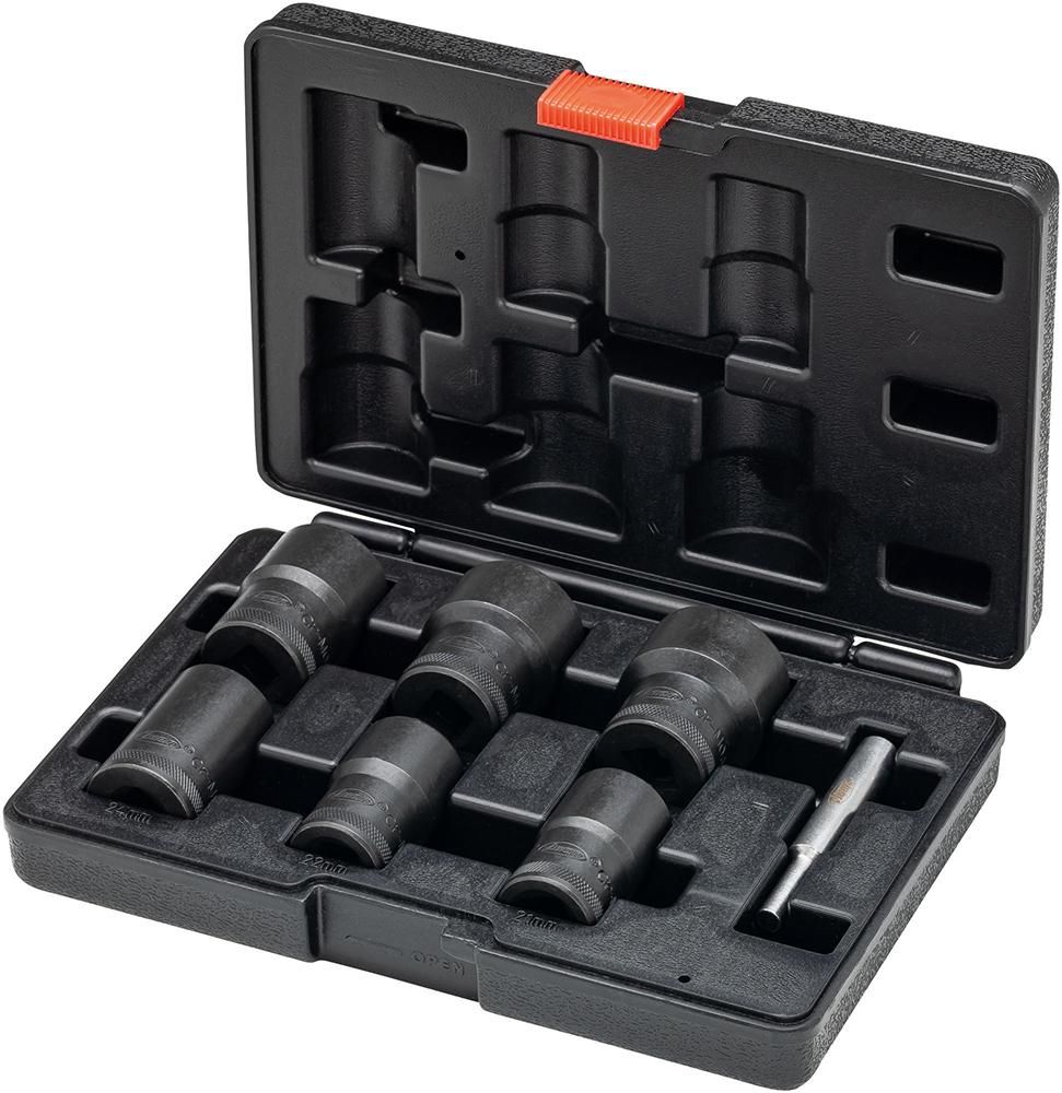 Schraubenausdreher-Satz spiralgenutet 1/2" mit Austreiber 7-teilig 21-32mm im Koffer