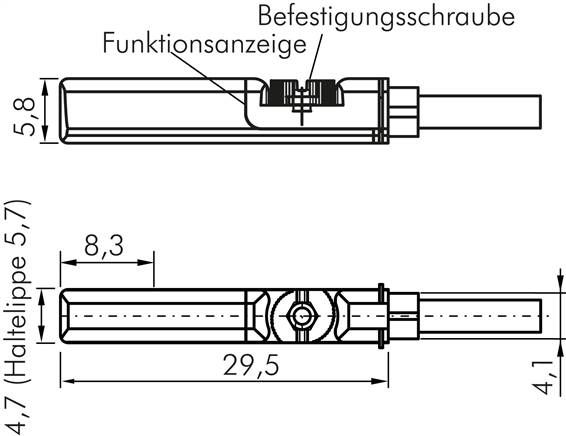 T-Nut (5mm) Zylinderschalter, 3-Leiter-Reed-Sensor, gelbe LED