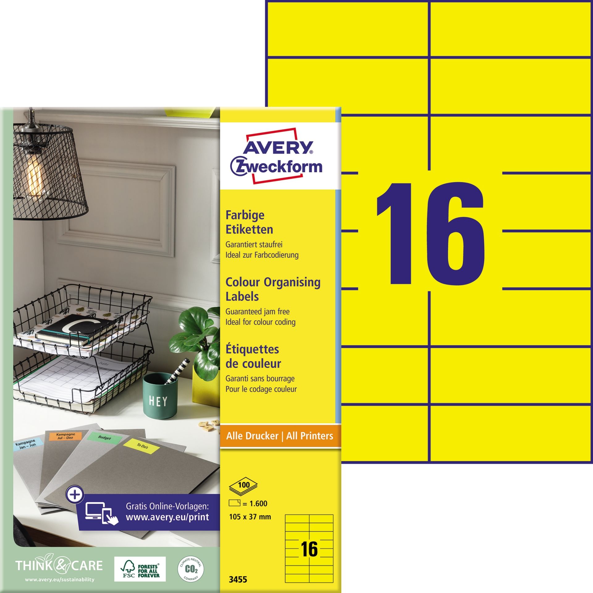Universaletikett 105x37mm gelb 1600 St./Pack.