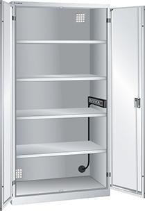 Akku-Ladeschrank B1000xT580xH1950mm RAL 7035,Vollblechtür 1x5-fach Leiste,4Böden