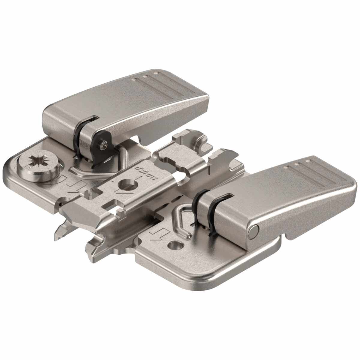 CLIP Montageplatte, kreuz, 0 mm, Stahl, werkzeuglos mit INSERTA, HV: Exzenter, vernickelt