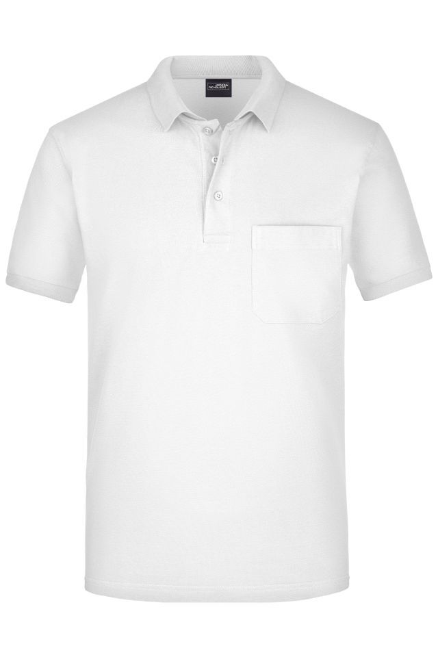 Men's Polo Pocket Klassisches Poloshirt mit Brusttasche weiß, Gr. L