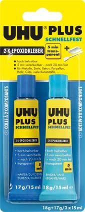 2-KomponentenepoxidkleberPLUS SCHNELLFEST SB-Karte mit Tuben Binder18g Härter 17g UHU