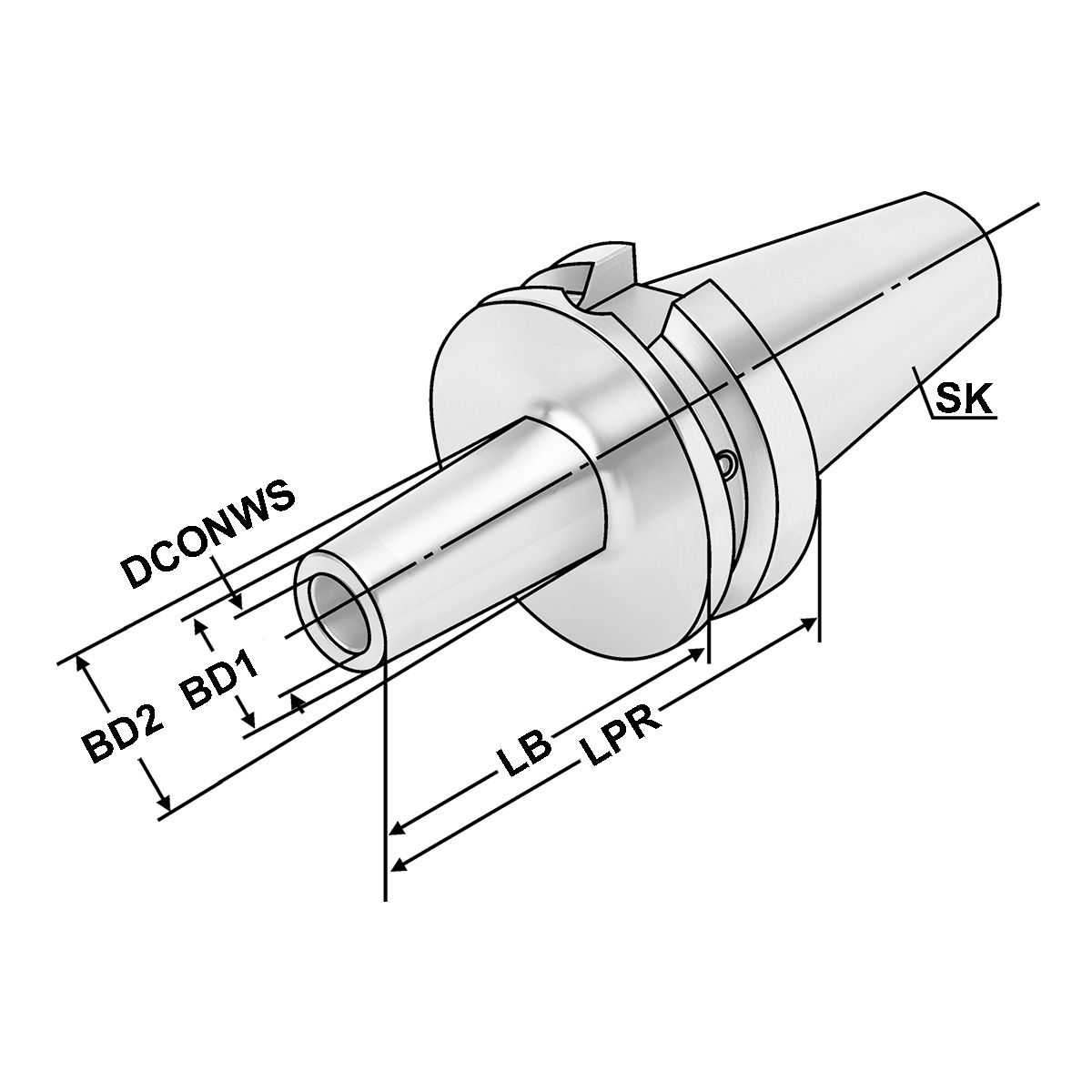 Fräsaufnahme für Einschraubfräser BT40-M8-127-L100