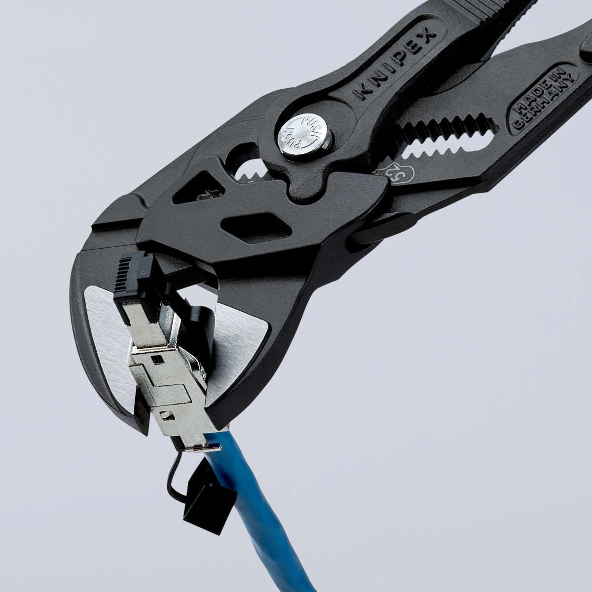 KNIPEX 86 02 250 Zangenschlüssel Zange und Schraubenschlüssel in einem Werkzeug mit Mehrkomponenten-Hüllen grau atramentiert 250 mm