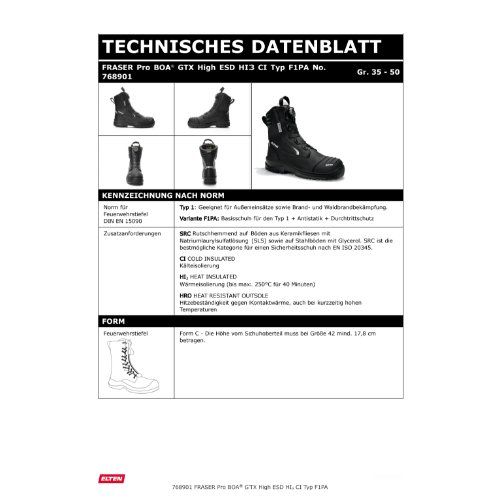 ELTEN Feuerwehrstiefel FRASER Pro BOA® HI3 Typ F1PA Stiefel (High) ESD, Schwarz, Gr. 45