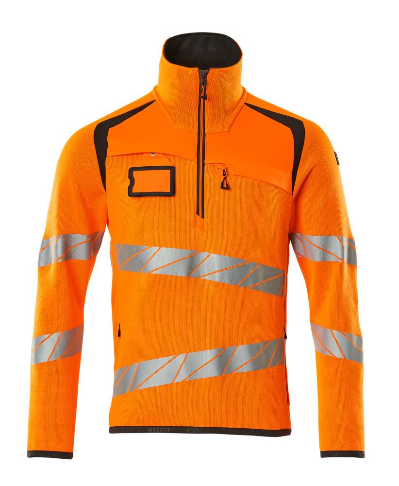 Strickpullover mit kurzem Reißverschluss Hi-vis Orange/Dunkelanthrazit, 3XL