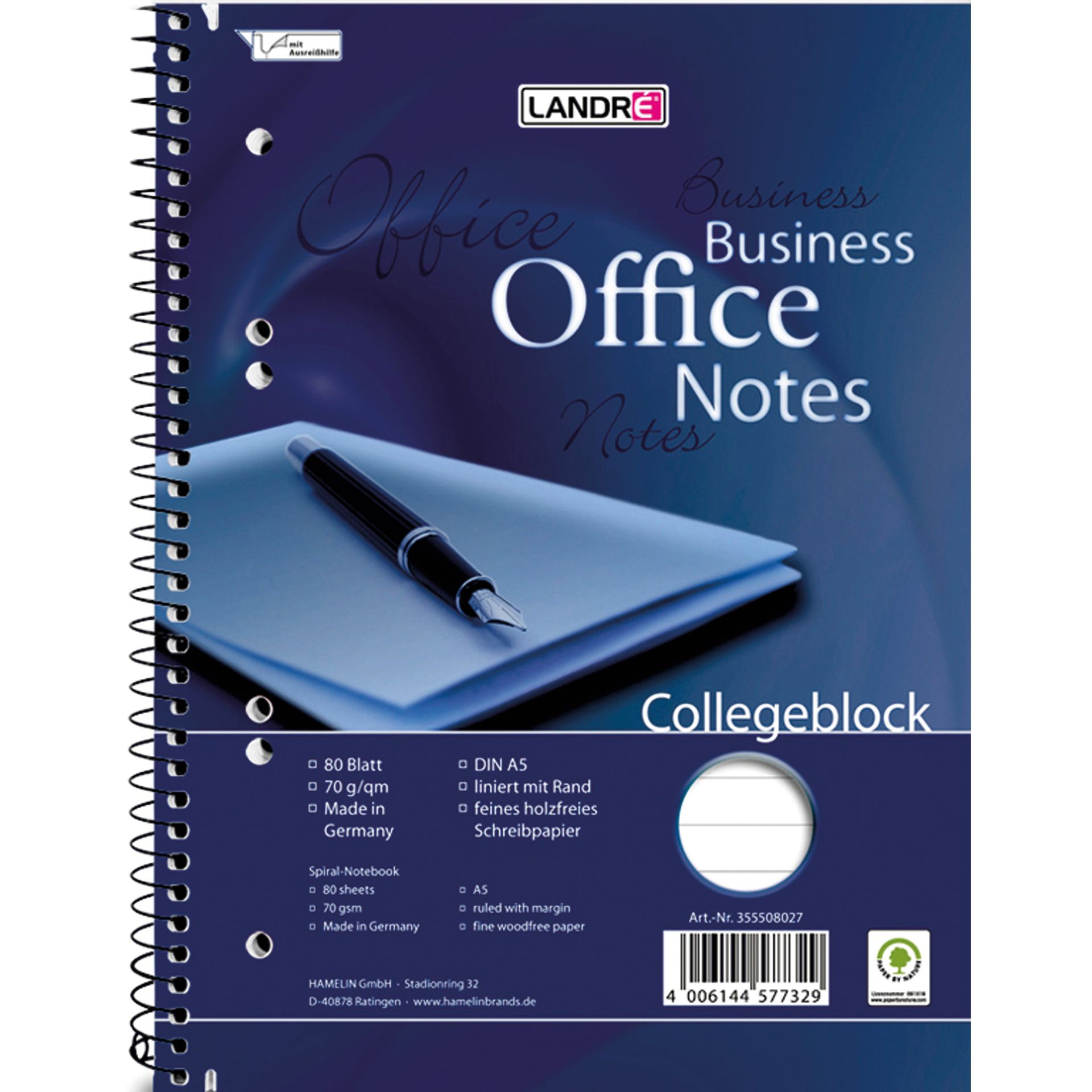 Collegeblock A5 WORK  80Bl liniert +Rand 4fach gel