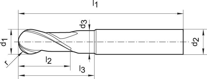Radiusfräser VHM 2,0mm Z4 Perrox Typ H Werksnormkurz G-Mold 65 B GÜHRING