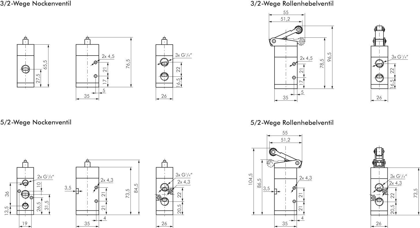 3/2-Wege (NC/NO) Endschalter mit Nocke, G 1/4"