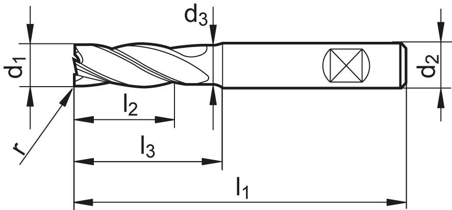Torusfräser VHM HPC TiAlN UNI Z4 Schaft HB 35/38 Grad Werksnorm 4mm ER0,25mm FORMAT