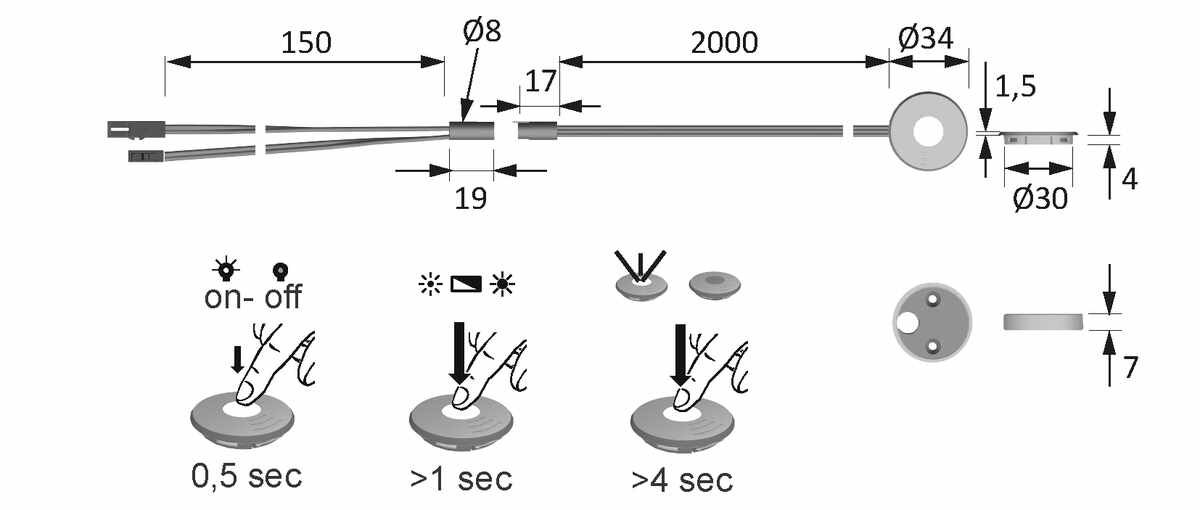 LED Touch Sensordimmer/-schalter