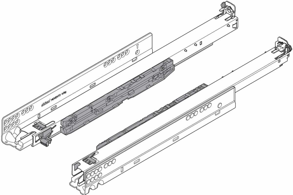 MOVENTO BLUMOTION int./für TOB geeignet/für SERVO-DRIVE geeignet, Vollauszug, Führung, 40 kg, NL=420 mm, für Kupplung, links/rechts, verzinkt