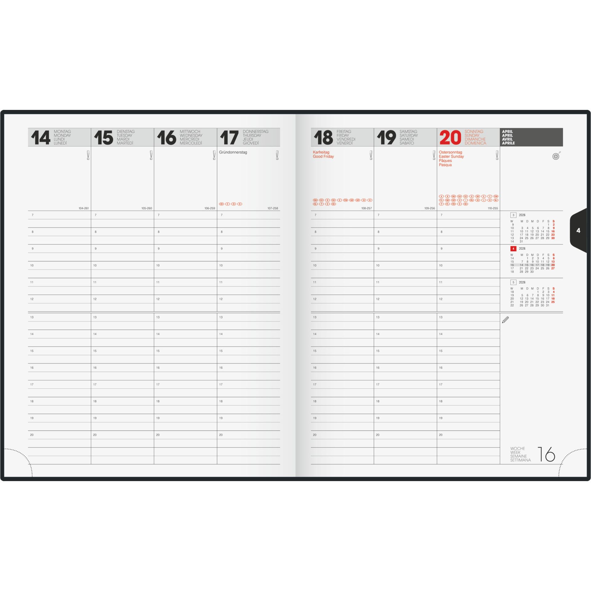 Buchkalender 21x26cm 1W/2S Balacron