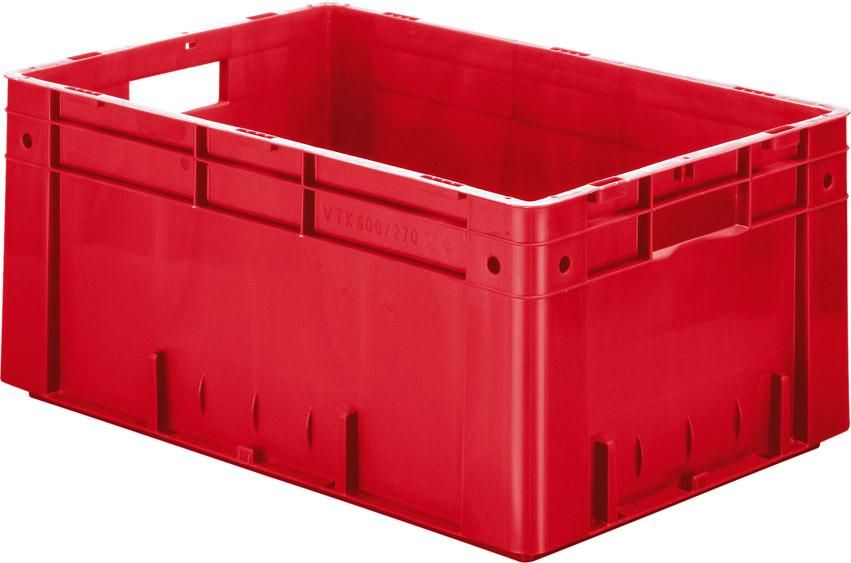 Transport-Stapelkasten B600xT400xH270 mm rot Auflast 700kg mit Griffloch LA-KA-PE