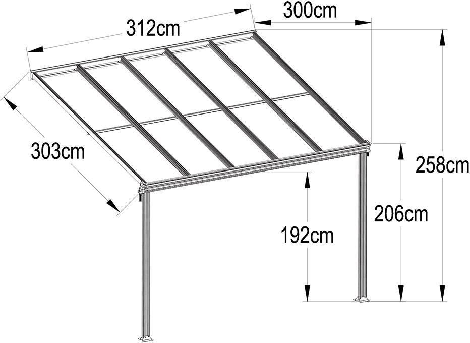 Terrassenürdachung Imit 2 Standfuße312 x 303 x 2 06/258 cm
