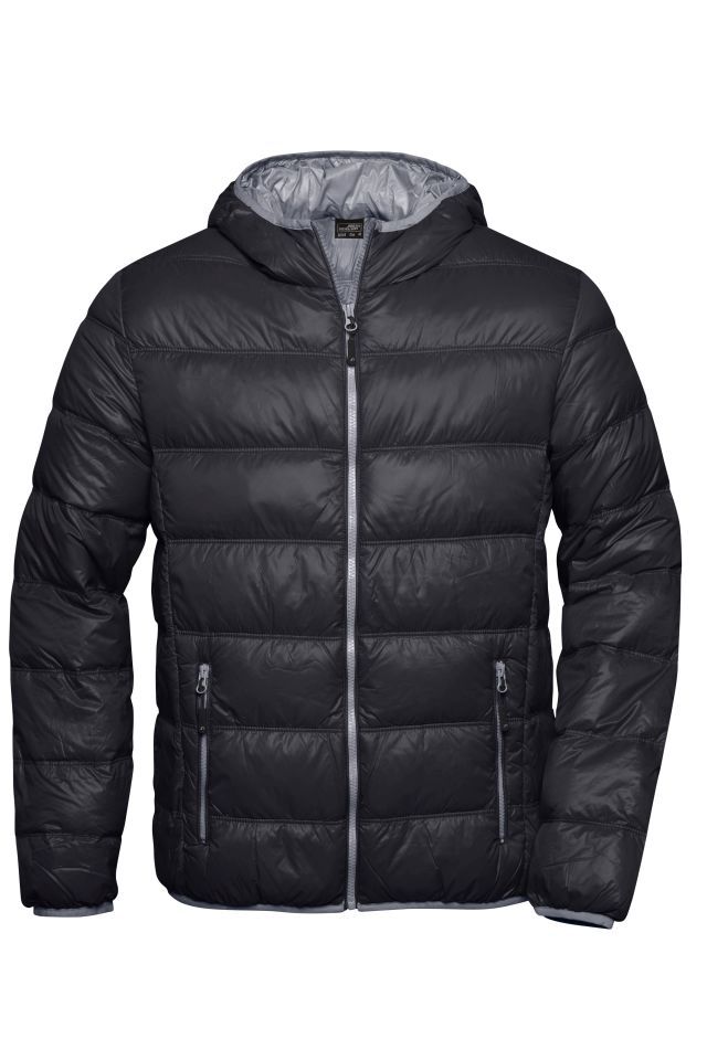 Men's Down Jacket Ultraleichte Daunenjacke mit Kapuze in sportlichem Style schwarz/grau, Gr. S