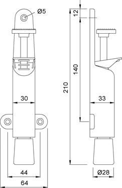 KWS 1028 Türfeststeller 50 mm Hub, abgerundet sw