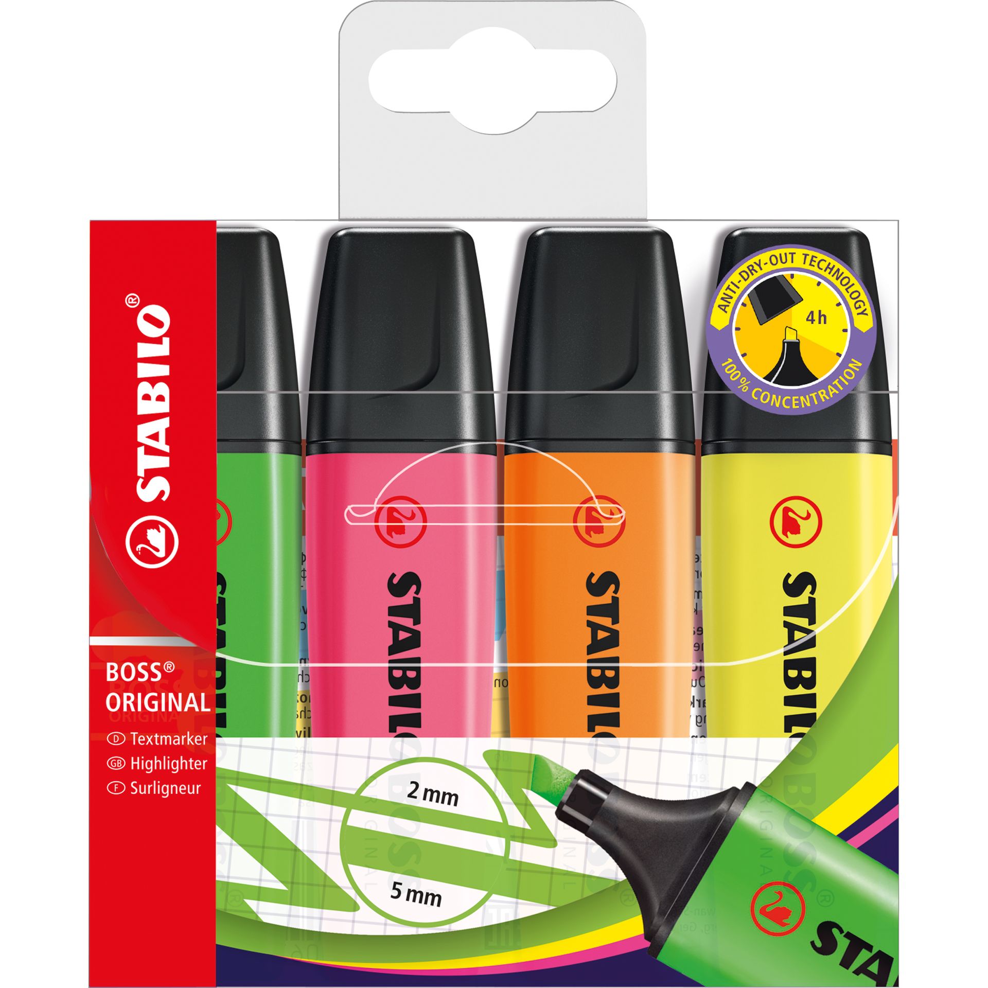 Textmarker BOSS ORIGINAL 2-5mm sortiert 4 St./Pack.