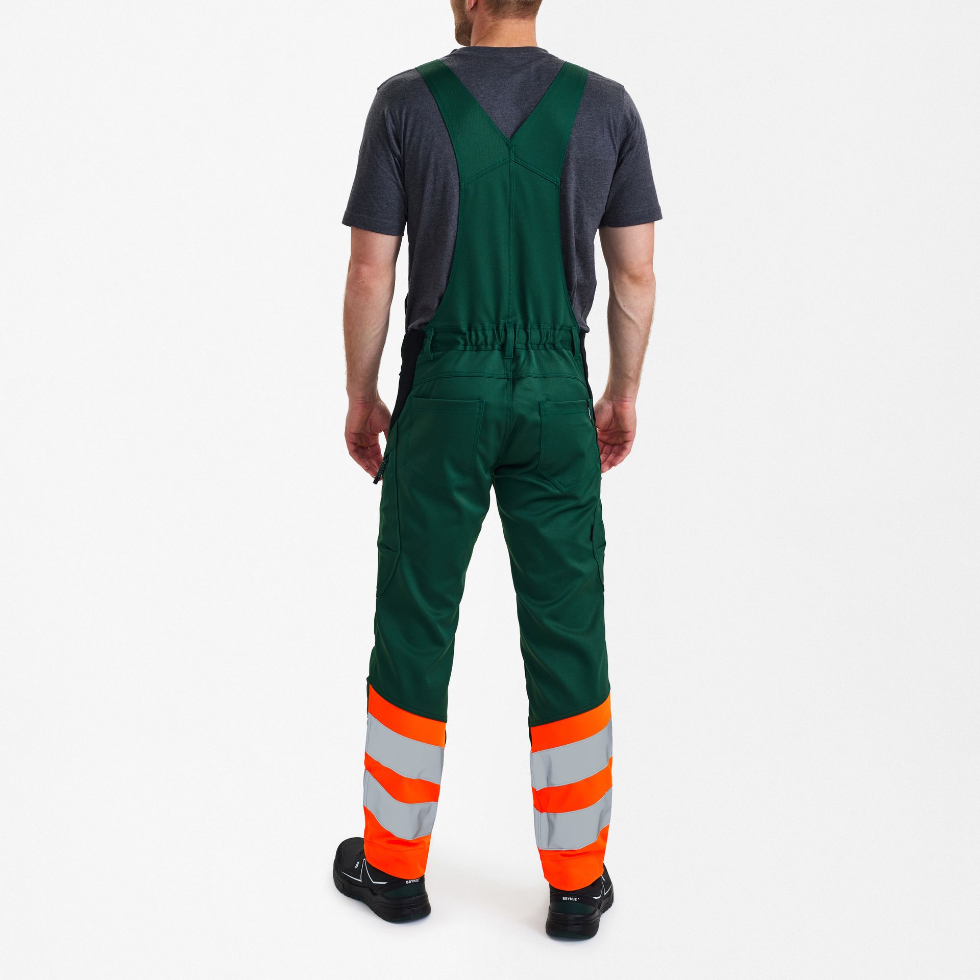 Safety Latzhose mit 2-Wege-Stretch Grün/Orange, Gr. 42