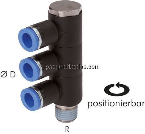 Steck-Mehrfachverteiler, 3-fach R 1/8"-4mm, IQS-Standard