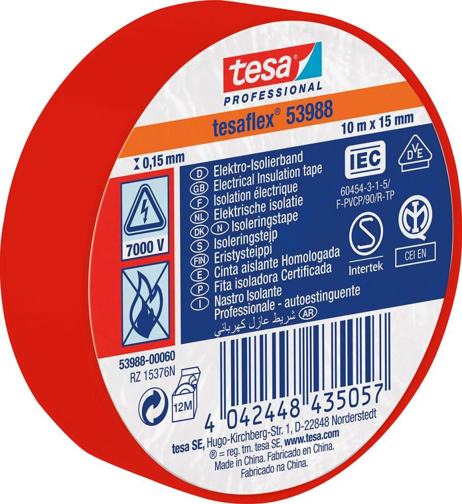 tesaflex 53988 10m x 15mm, rot Isolierband