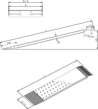 Verladeschiene Aluminium L1500xFB200 mm ohne Rand Tragkraft 870 kg/Paar