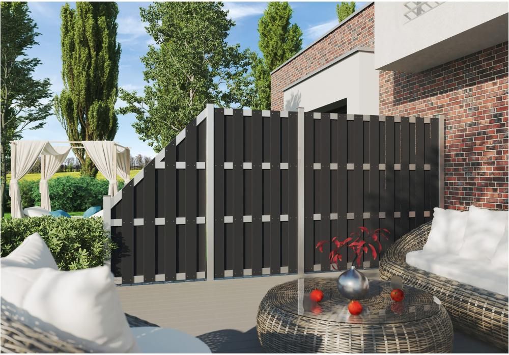 ELDENA-Serie ANTHRAZIT 180 x 180cm hell eloxiert4 Querriegel ALU WPC-Bretterzaun