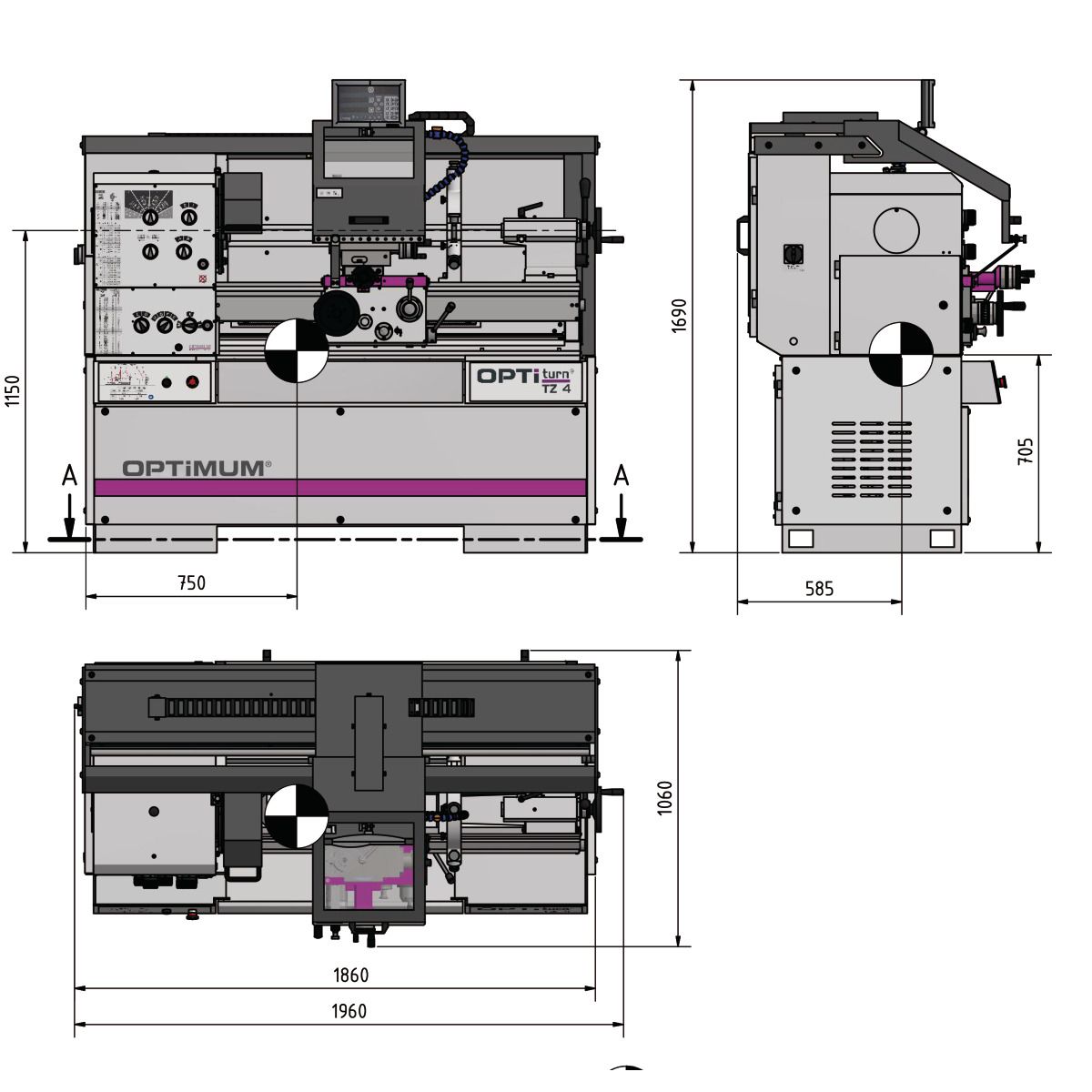 Präzisions Leit- und Zugspindeldrehmaschine Optimum OPTIturn TZ 4