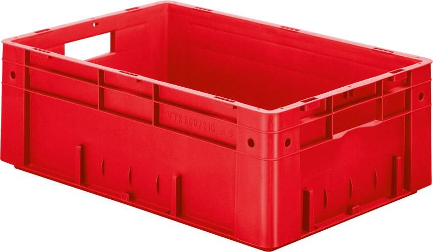 Transport-Stapelkasten B600xT400xH210 mm rot Auflast 700kg mit Griffloch LA-KA-PE