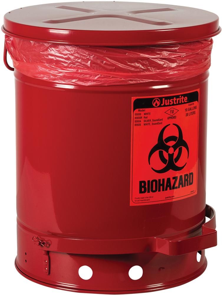 Sicherheitsentsorgungs- behälter, Stahlblech rot , mit Fußtritt B350xT460xH354 mm