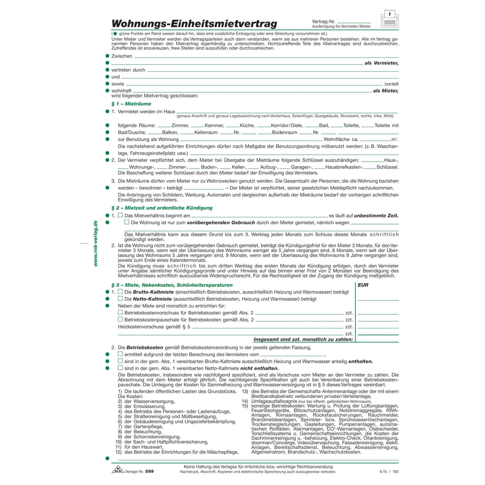 RNK Mietvertrag DIN A4 4Blatt