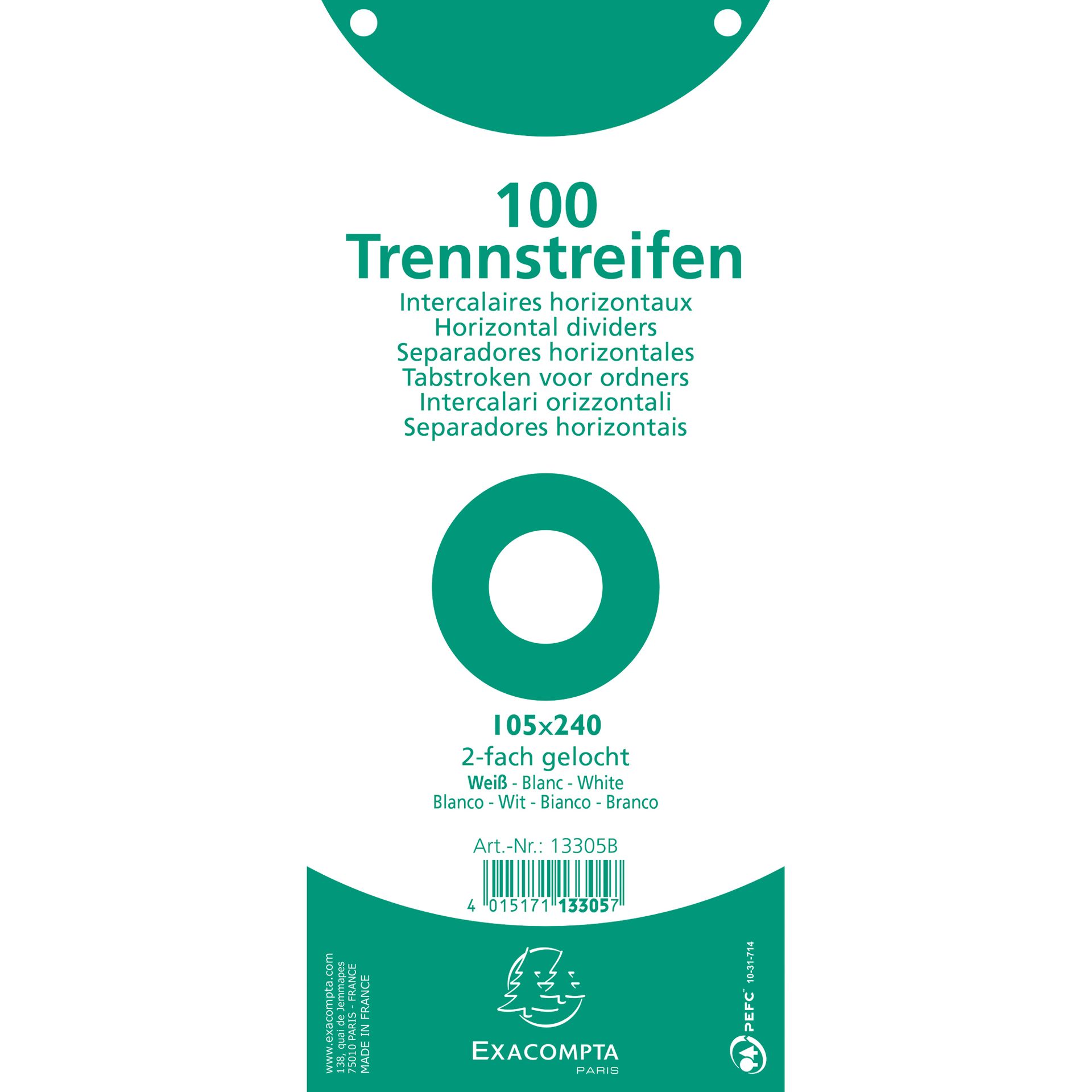 Trennstreifen 105x240mm 2fach gel. ws 100St.