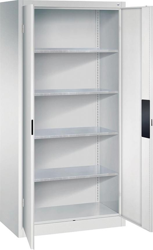 Schwerlastschrank m.TürenB930xT500xH1950 mm RAL 7035, 4 Fachböden Tragkraft 110kg CP