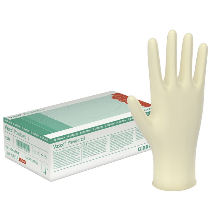 Vasco powdered Untersuchungshandschuhehell, Latex, mittel (100 Stck.)UK = 10 Pack / Pal. = 960 Pack