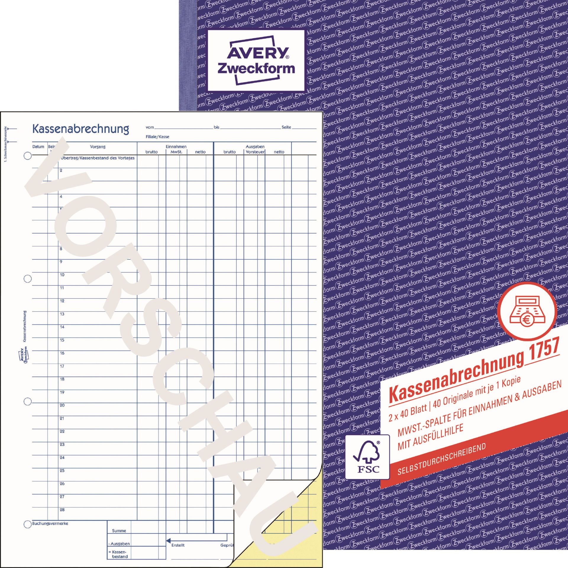 Kassenabrechnung DIN A4 2x40Blatt