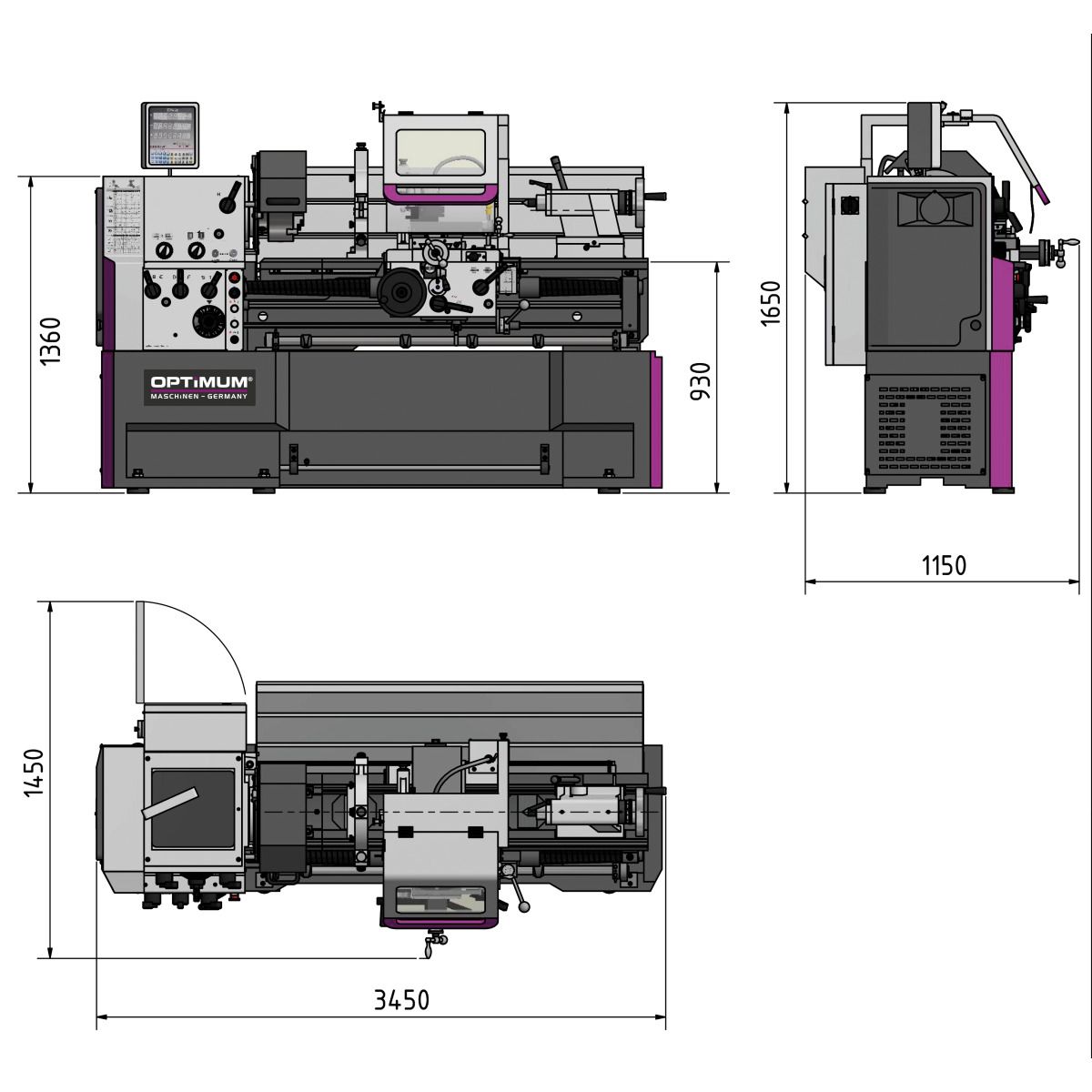 Leit- und Zugspindeldrehmaschine Optimum OPTIturn TH 5620V