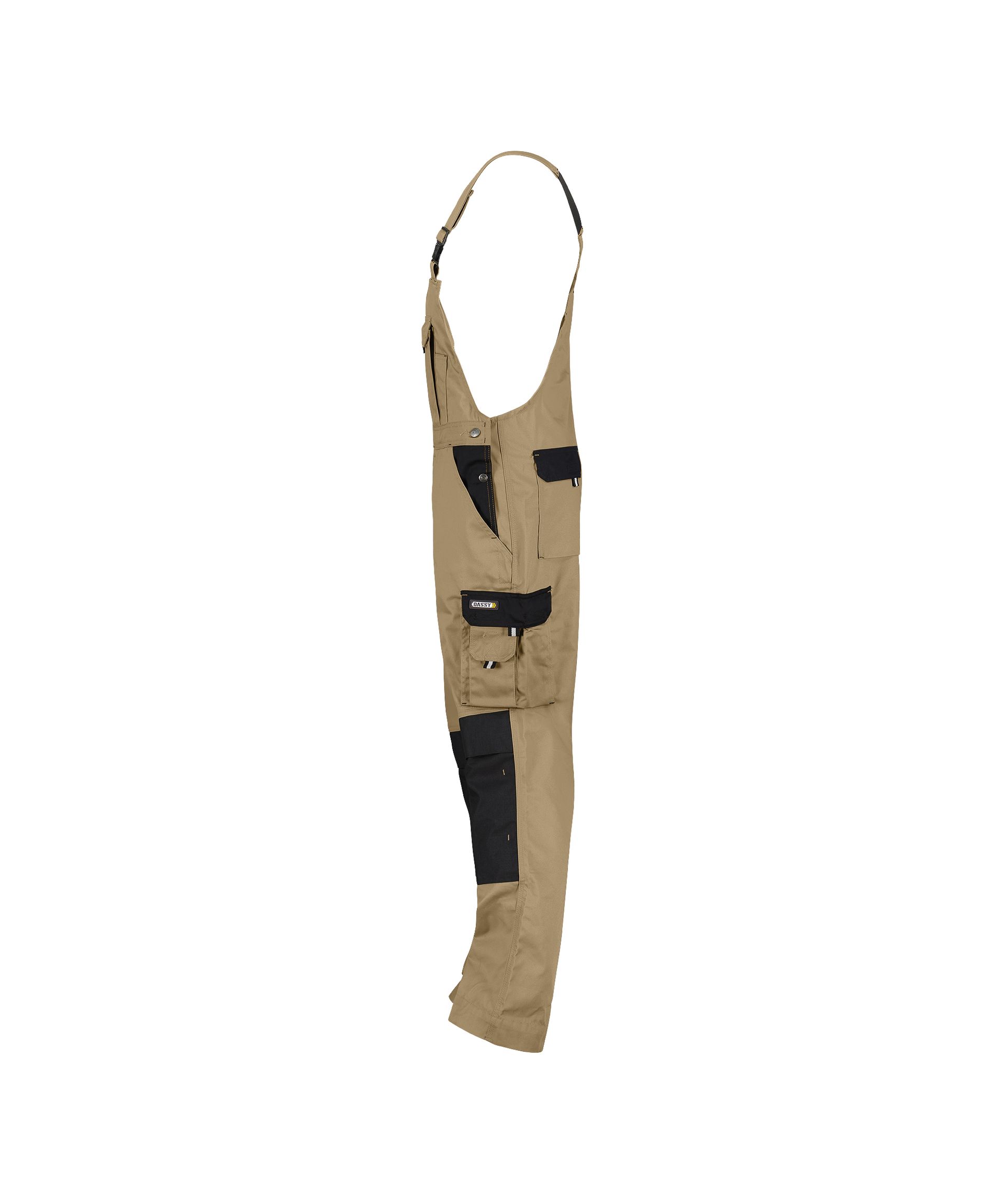 DASSY® Versailles - Zweifarbige Arbeitslatzhose mit Kniepolstertaschen - khaki/schwarz, Gr. 53 - kurze Beinlänge