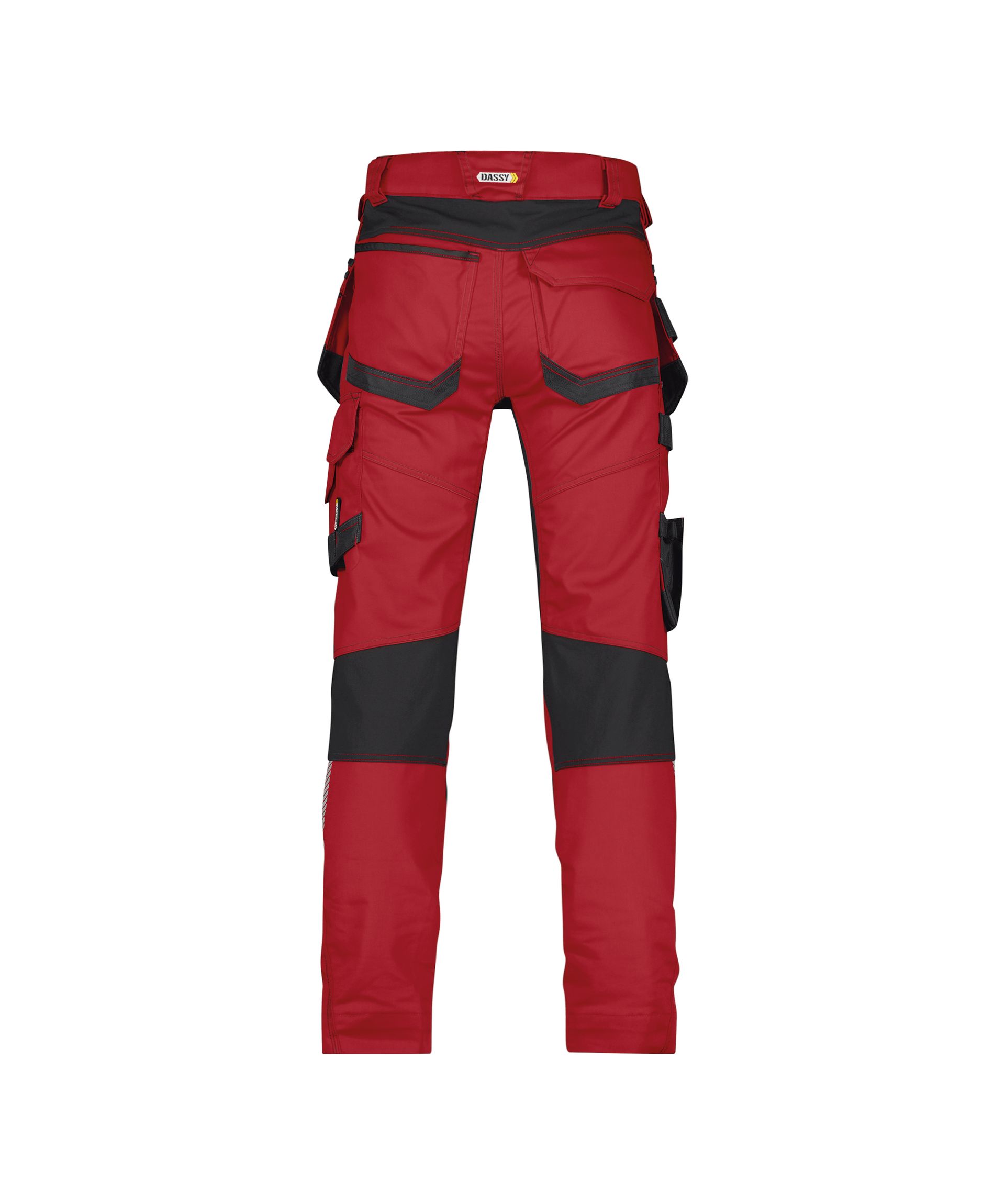 DASSY® FLUX - Stretch-Arbeitshose mit Holstertaschen und Kniepolstertaschen - rot/schwarz, Gr. 48