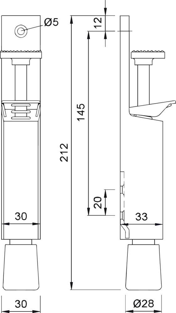 KWS 1082 Türfeststeller 50mm Hub, Stopfen schwarz
