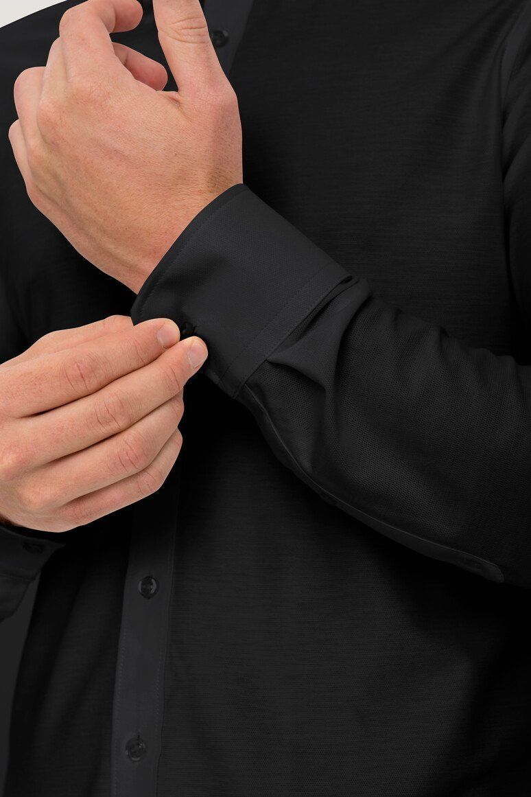 HAKRO Hemd Natural Stretch Regular 130 schwarz, XL