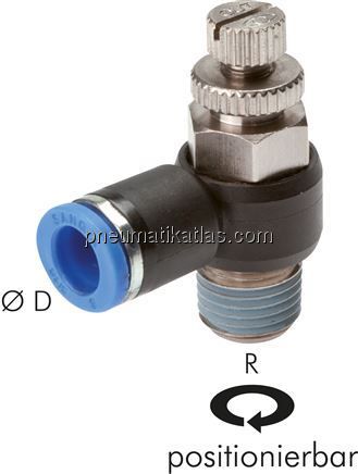 Winkel-Drosselrückschlagventil R 1/8"-4mm,abluftregelnd (Standard)
