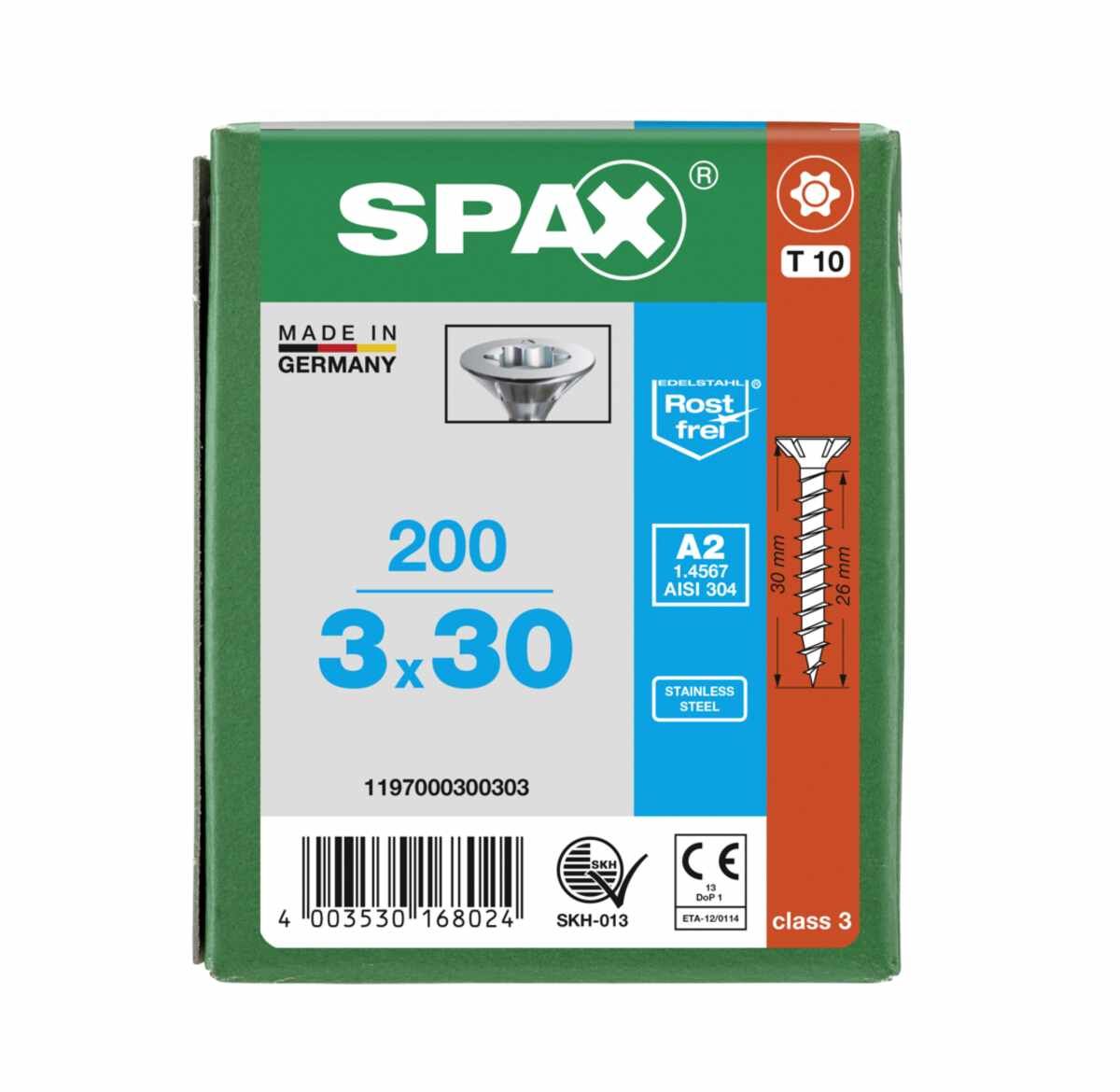 Spax Schrauben Fl/V2A 3,0X30 Vpe200
