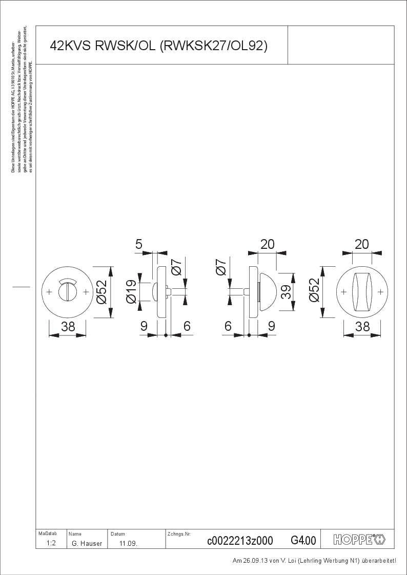Hoppe/Schlüsselrosette E42K Wc F1