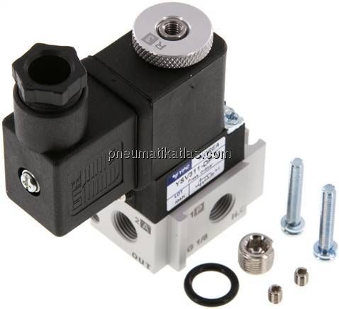 3/2-Wege Magnetventil, G 1/8" (Abluft M5), Federrückstellung (NC), 24 V=