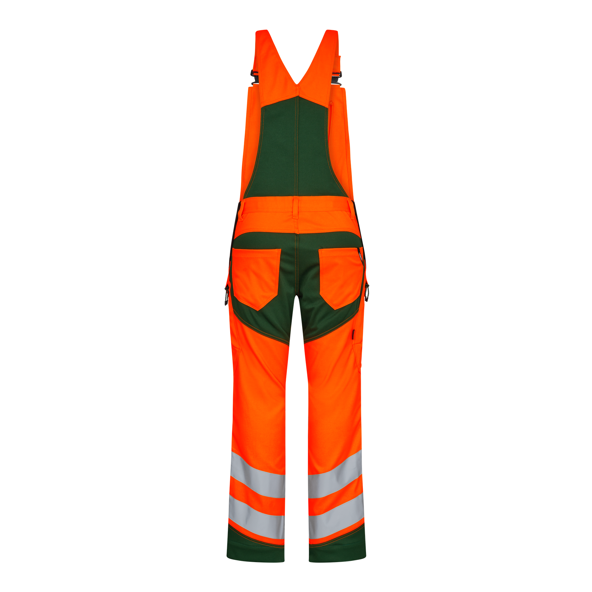Safety Latzhose mit 2-Wege-Stretch Orange/Grün, Gr. 42