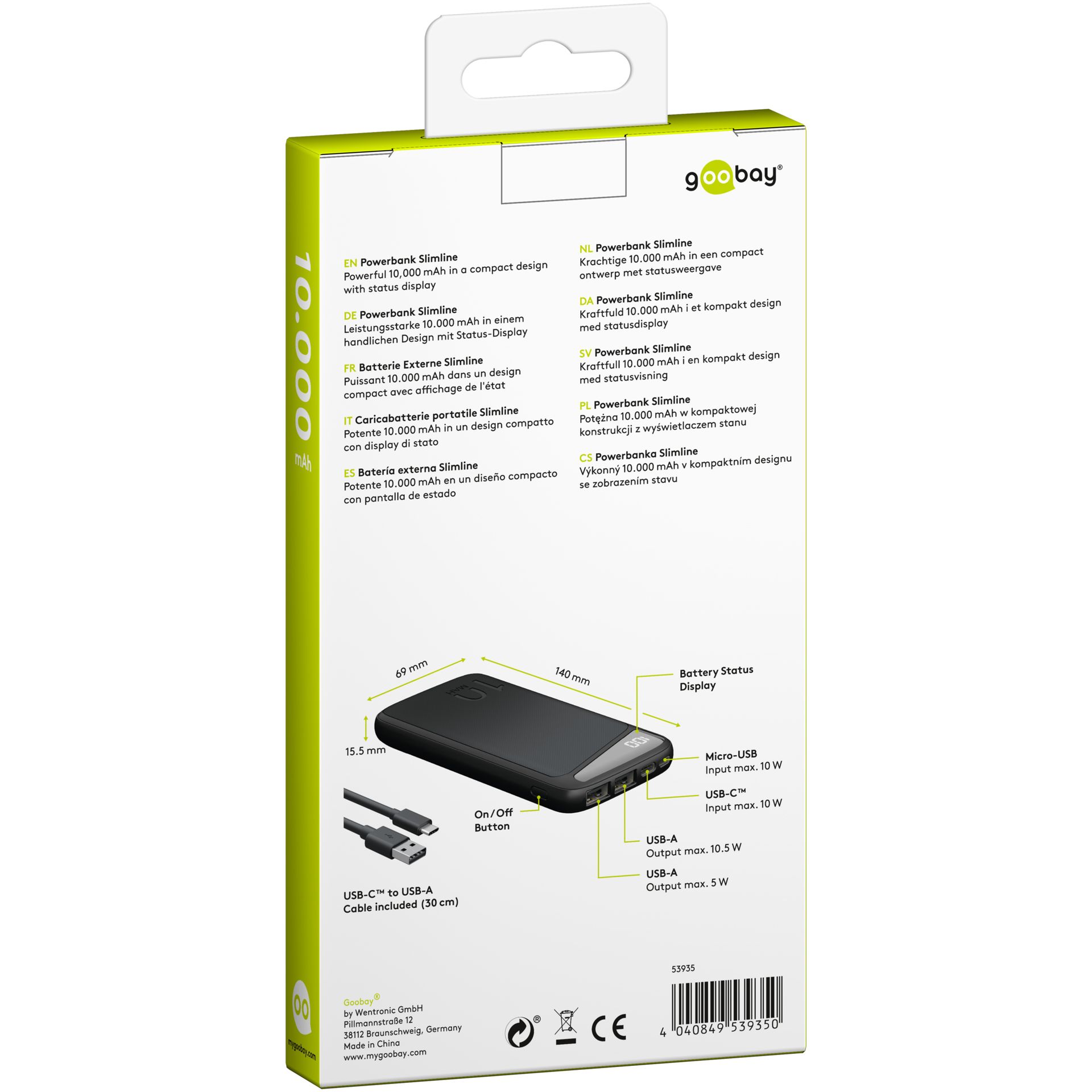 Powerbank Slimline 10.000mAh