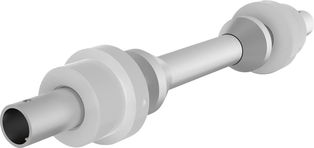 Kabeltrommelachse D60,3xB900 mm mit Zentrierstücke und Kunststoffrollen