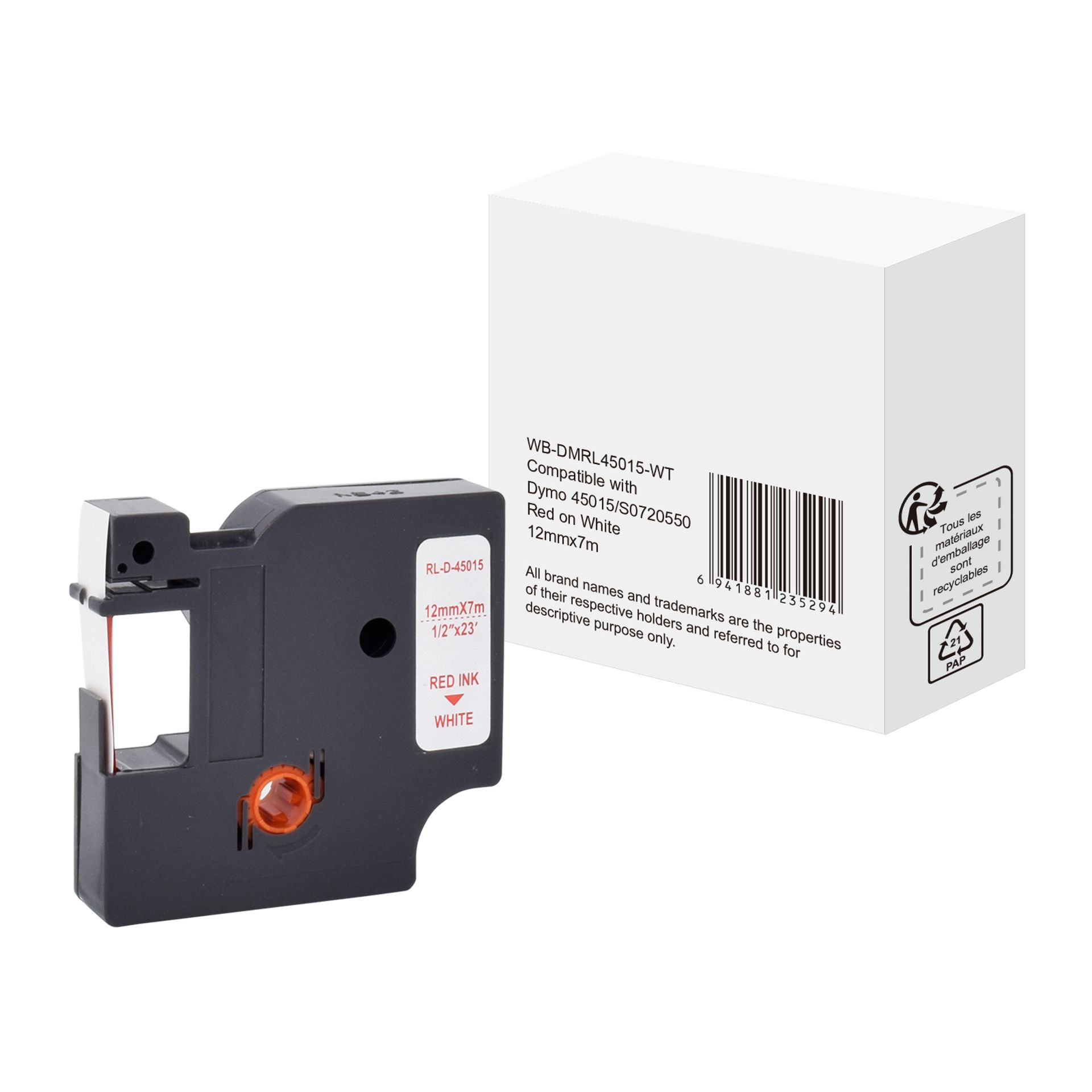 Schriftband wie Dymo S0720550 12mmx7m rt auf ws