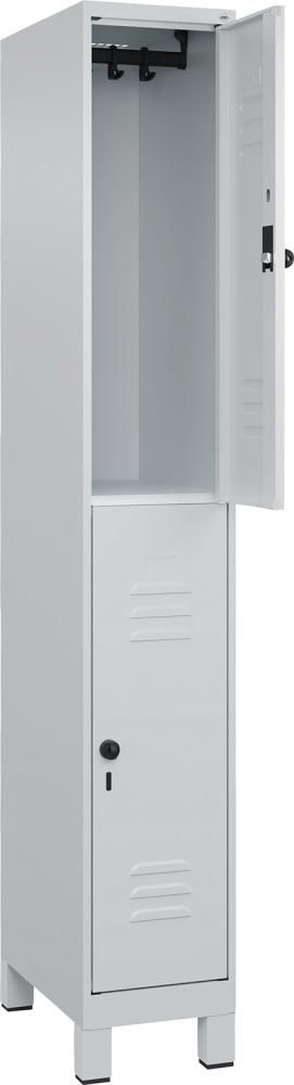 Doppelst. Schrank CLASSICB300xT500xH1950 mm RAL 7035/7035, 1x2Abteilemit 100 mm hohen Füßen